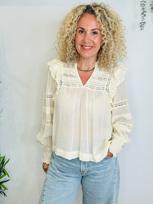 Frill Cotton Blouse - Size 38