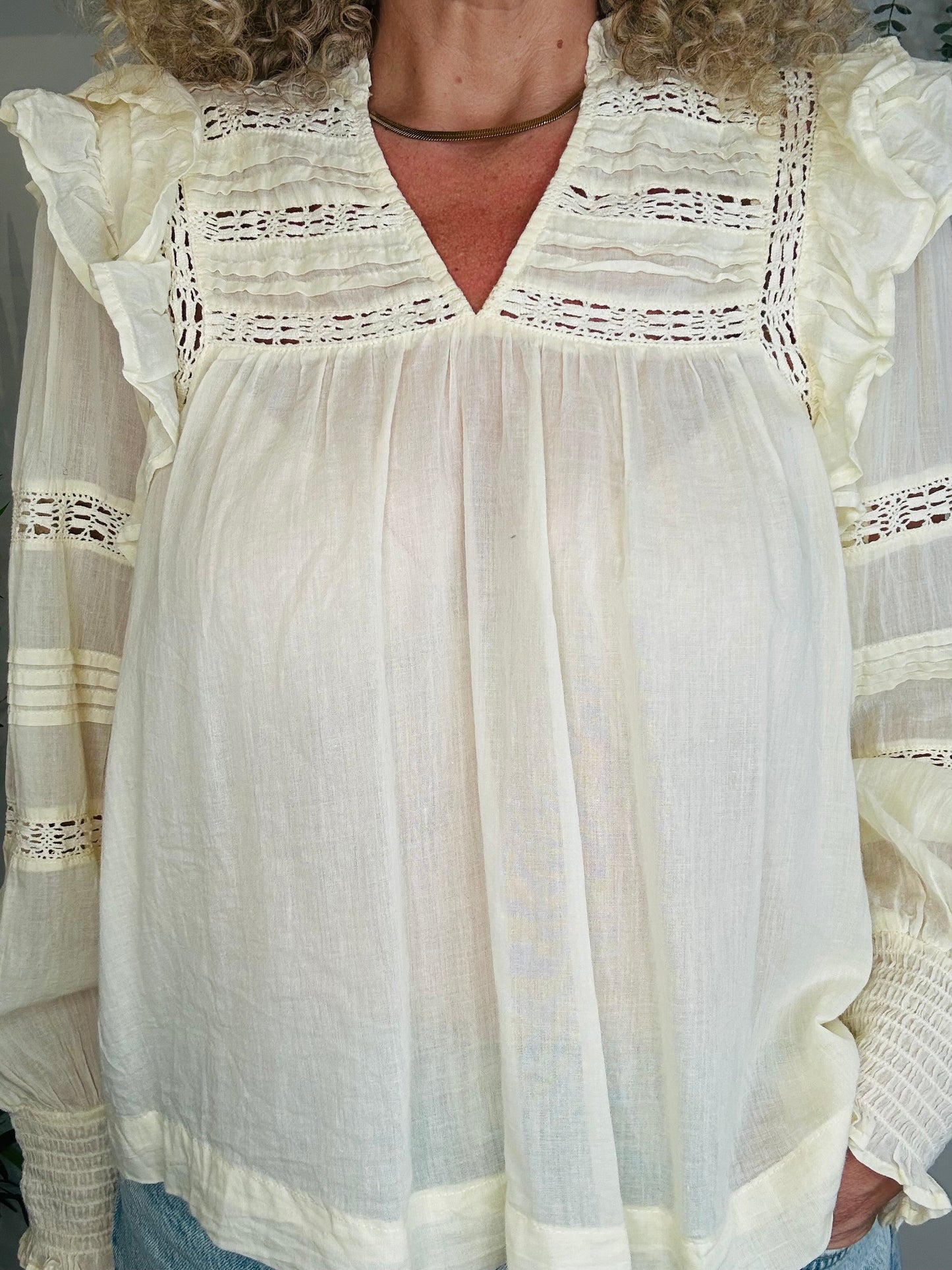 Frill Cotton Blouse - Size 38