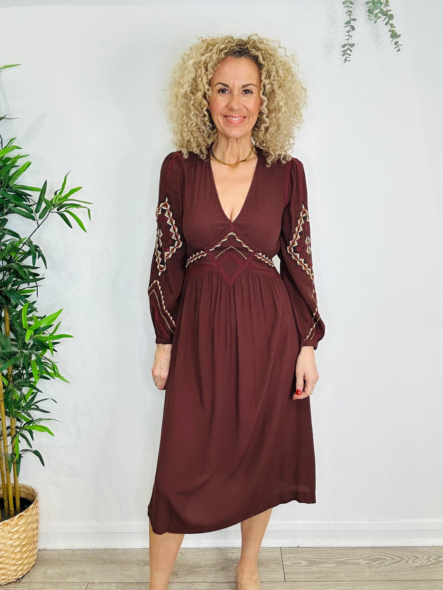 Embroidered Midi Dress - Size 0
