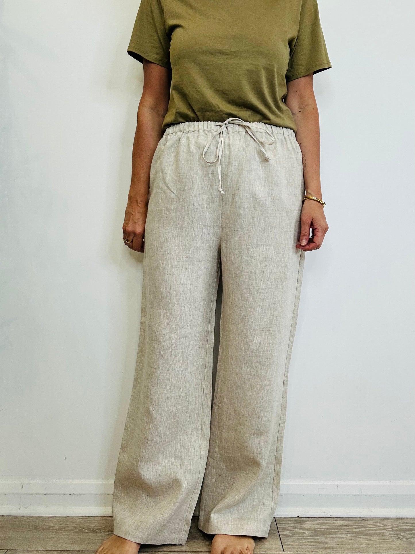 Wide Leg Linen Trousers - Size L