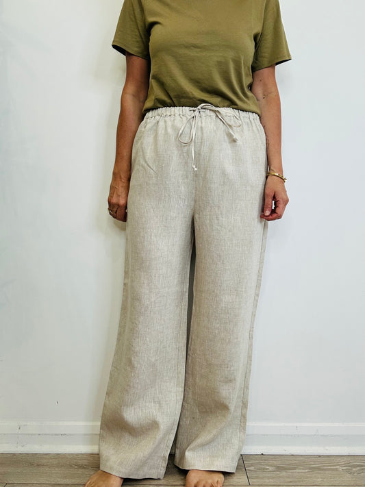 Wide Leg Linen Trousers - Size L