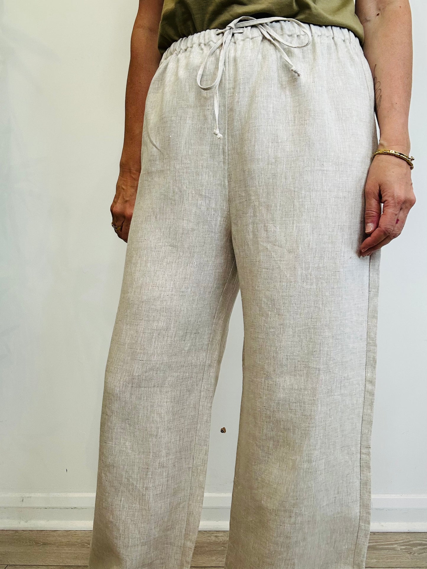 Wide Leg Linen Trousers - Size L