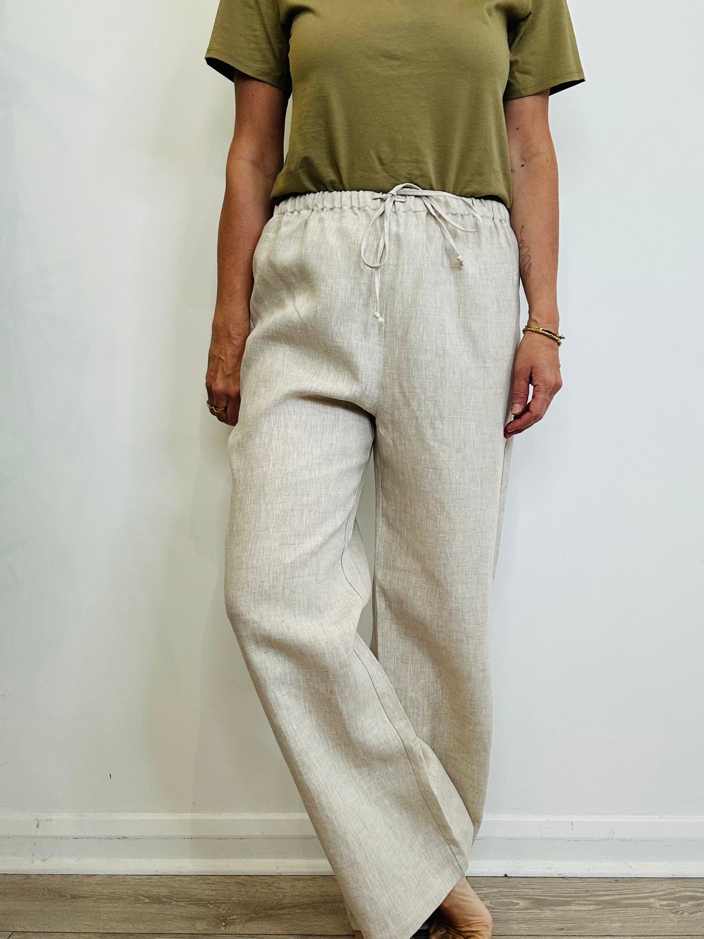 Wide Leg Linen Trousers - Size L