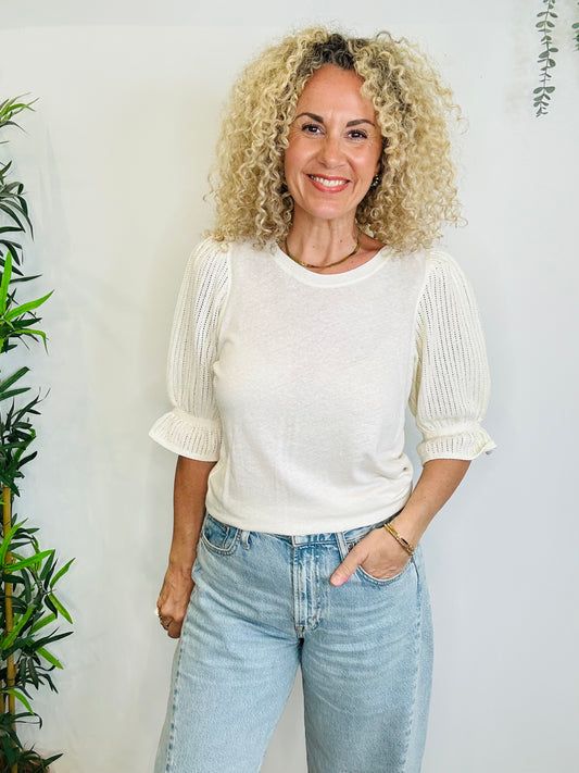 Pointelle Sleeve Top - Size 16