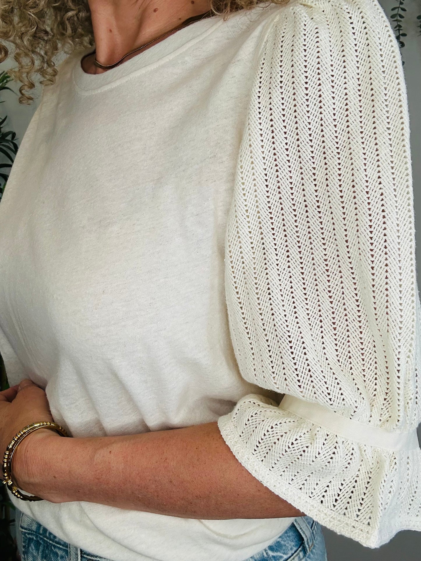 Pointelle Sleeve Top - Size 16