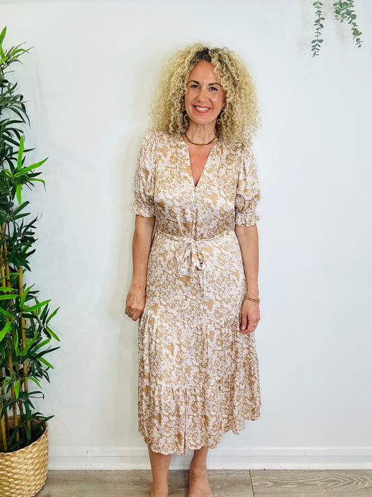 Patterned Midi Dress - Size XS