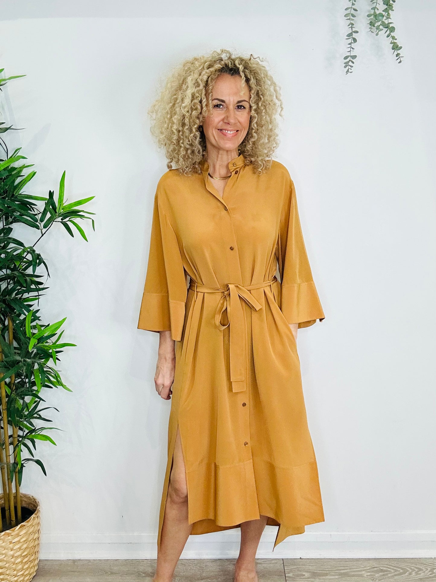 Silk Shirt Dress - Size 36