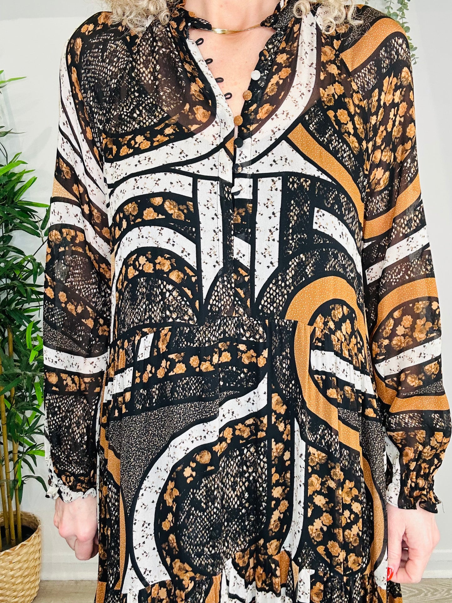 Patterned Maxi Dress - Size S