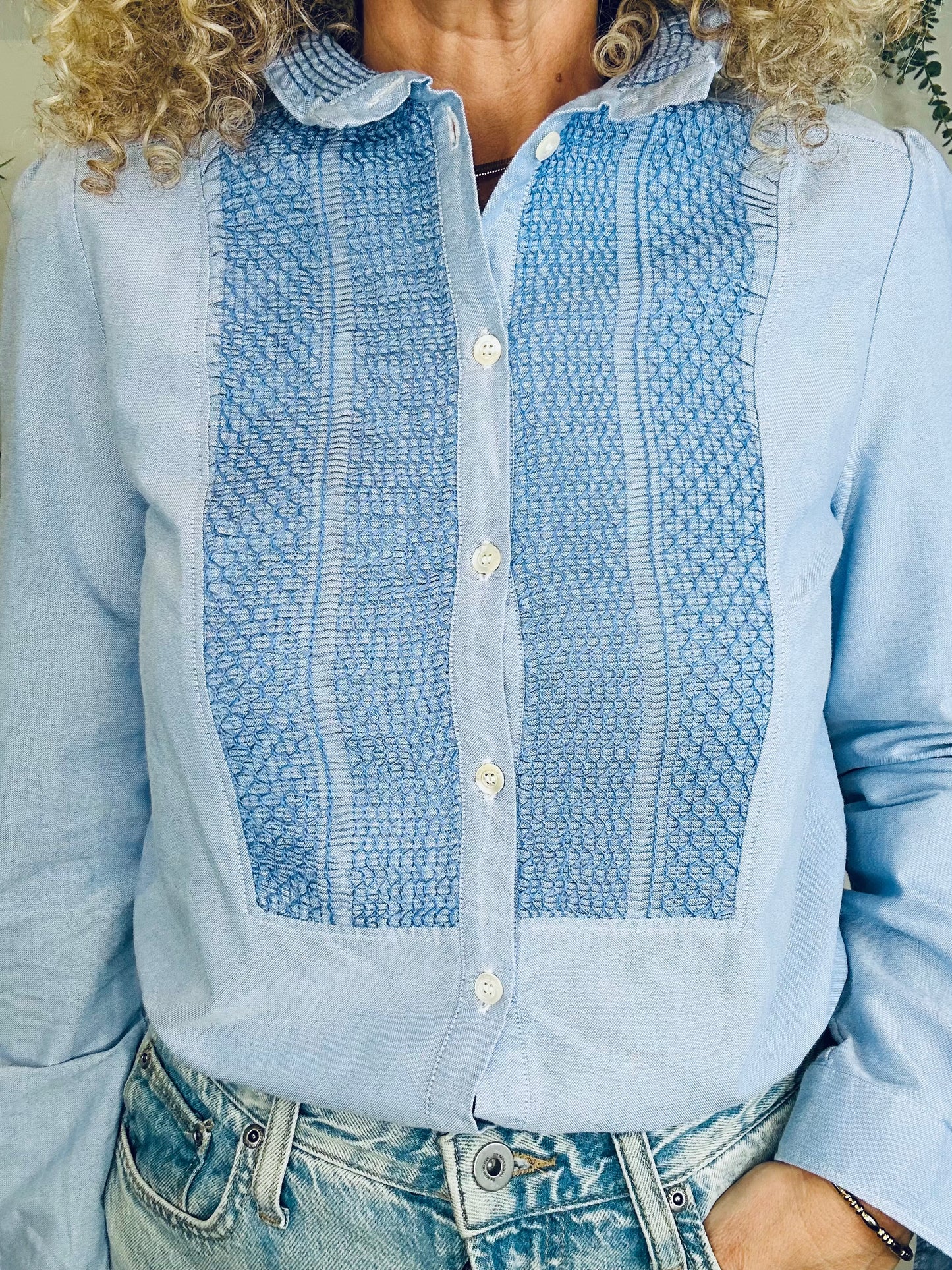 Smocked Cotton Shirt - Size 10