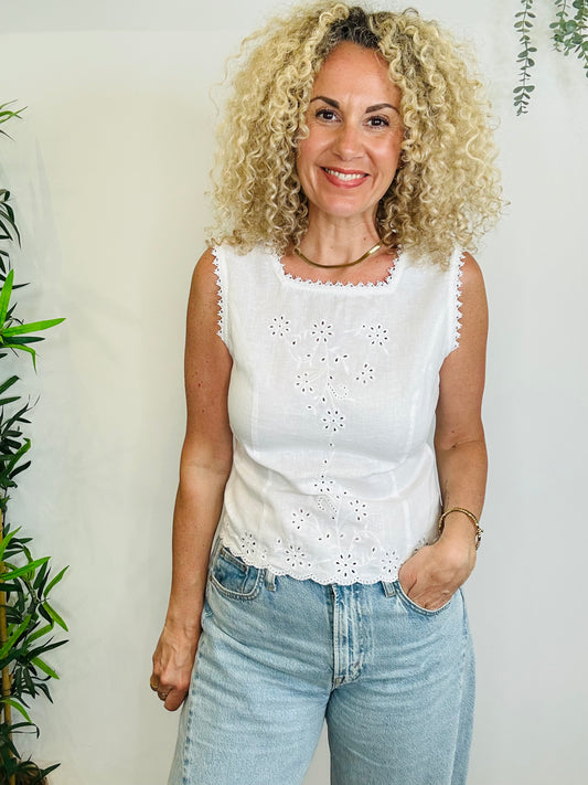 Broderie Linen Top - Size 10