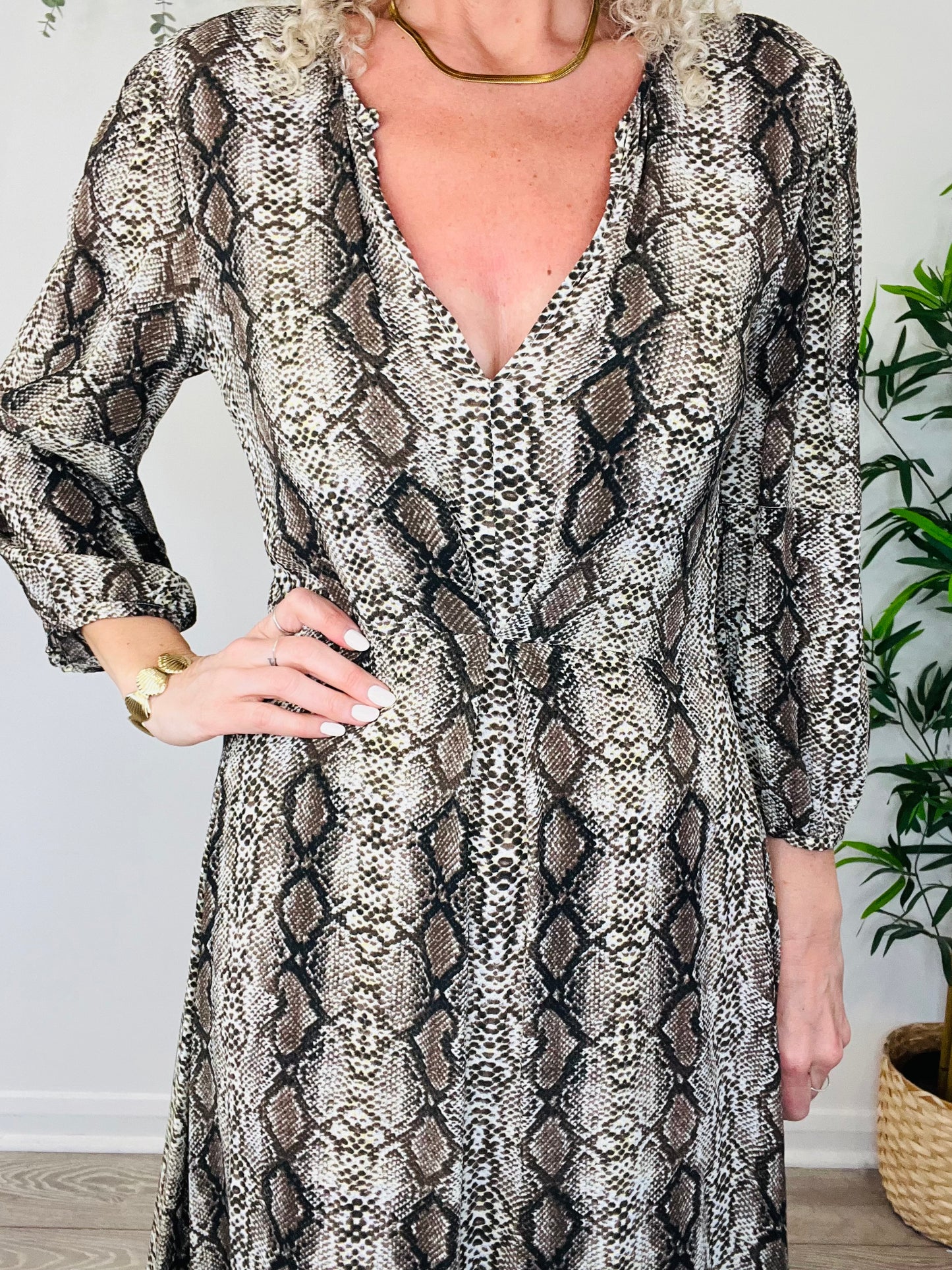 Snakeskin Print Dress - Size 36