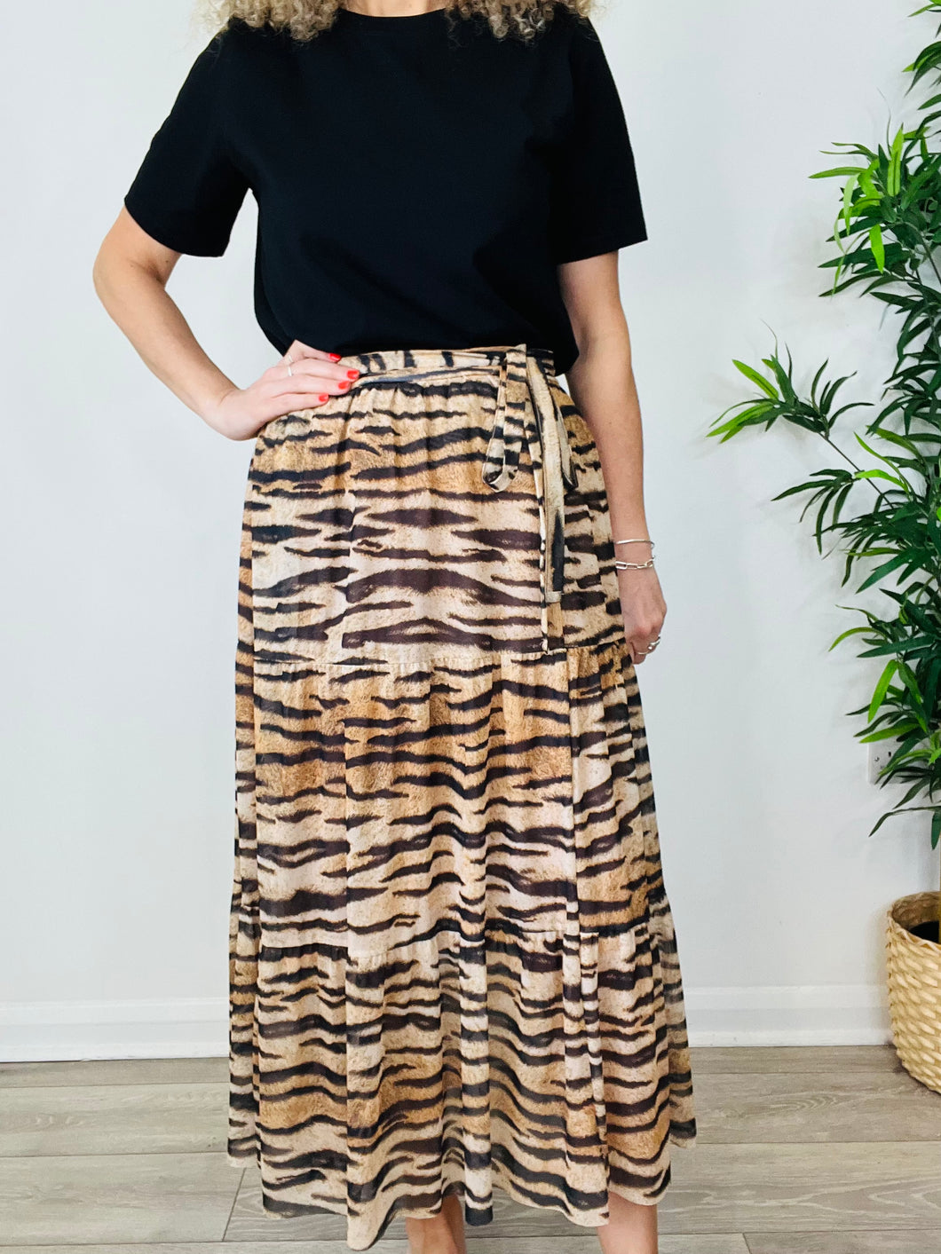 Tiger Print Wrap Skirt - Size M