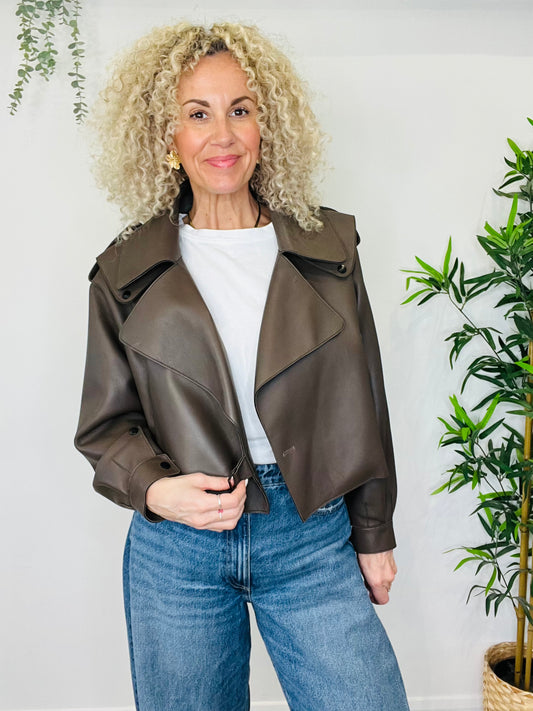 Cropped Leather Jacket - Size M