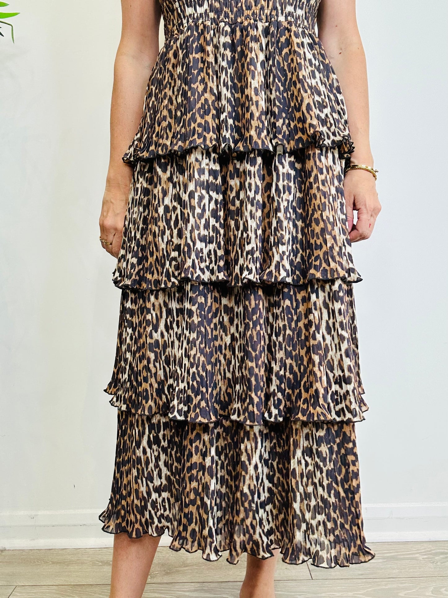 Leopard Print Tiered Dress - Size 40