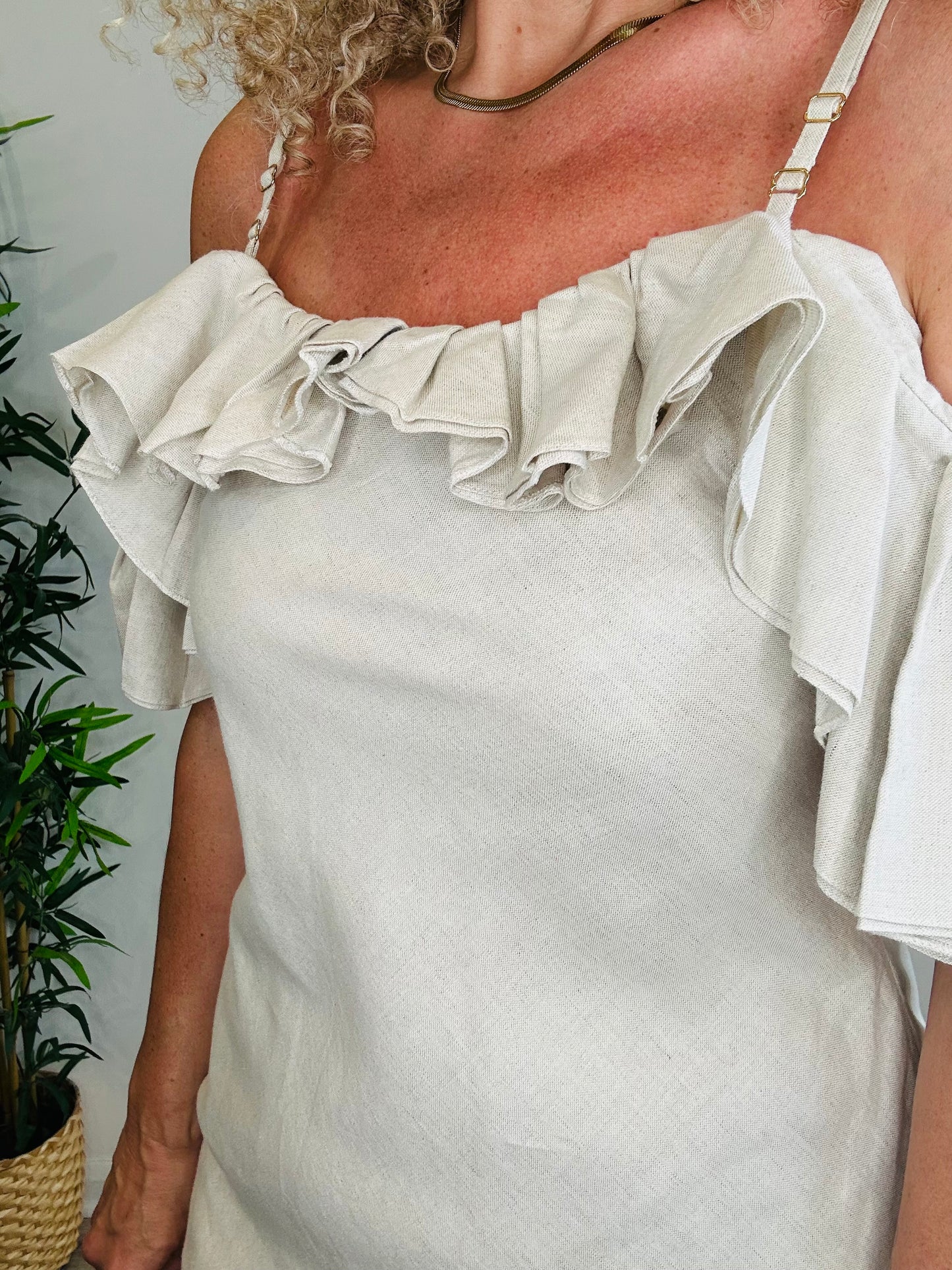 Linen Cold Shoulder Dress - Size 42