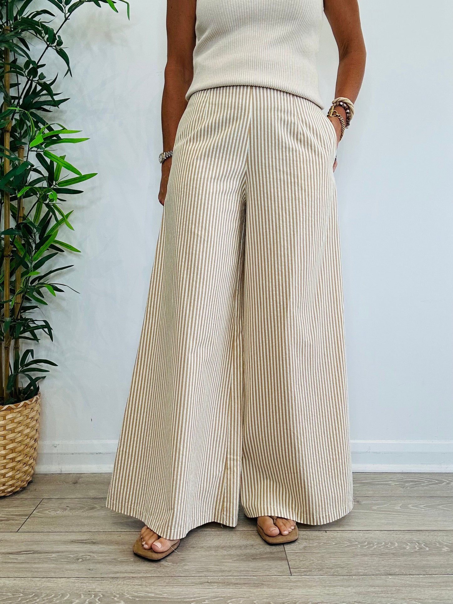 Striped Wide Leg Trousers - Size S