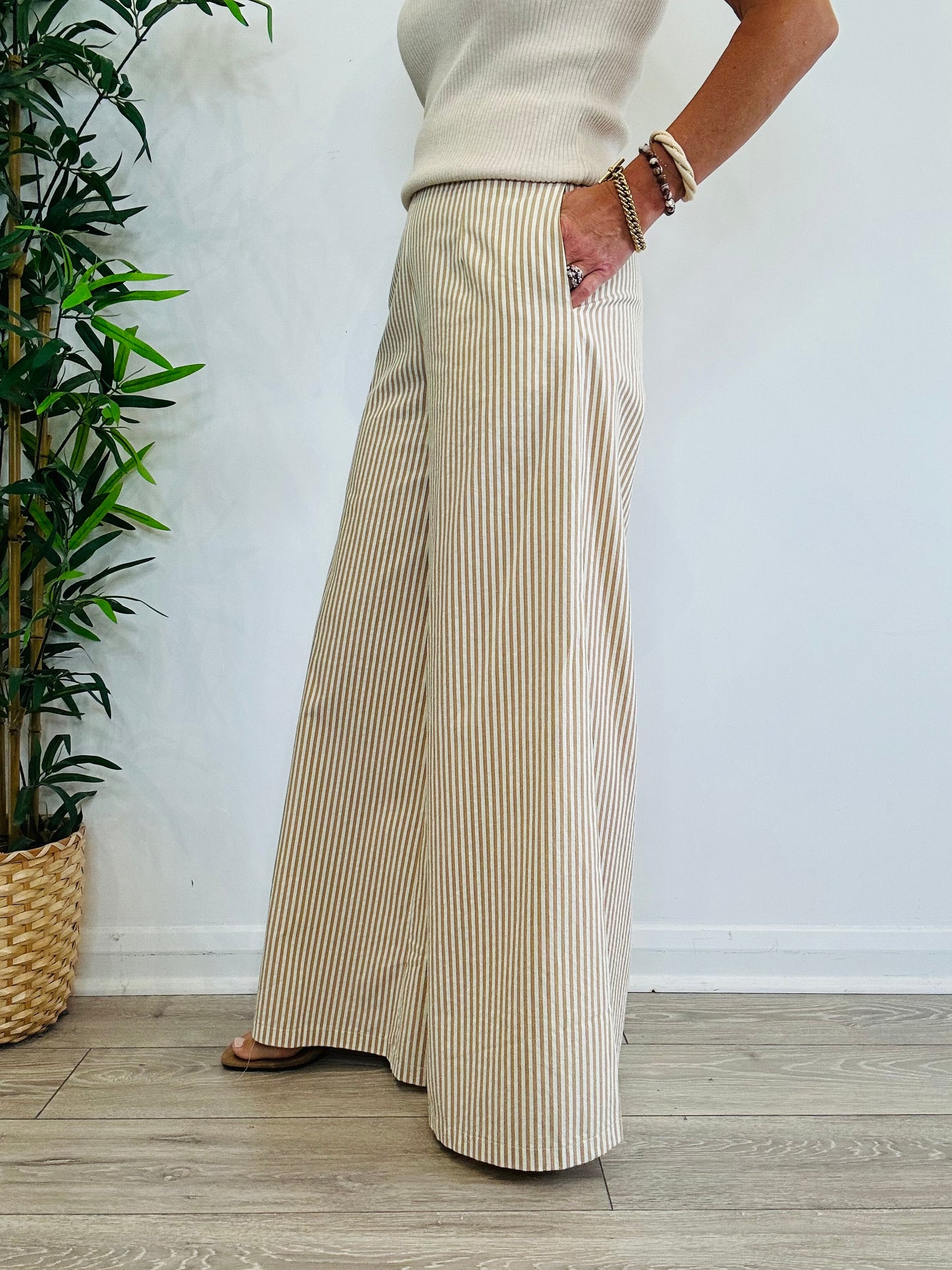 Striped Wide Leg Trousers - Size S