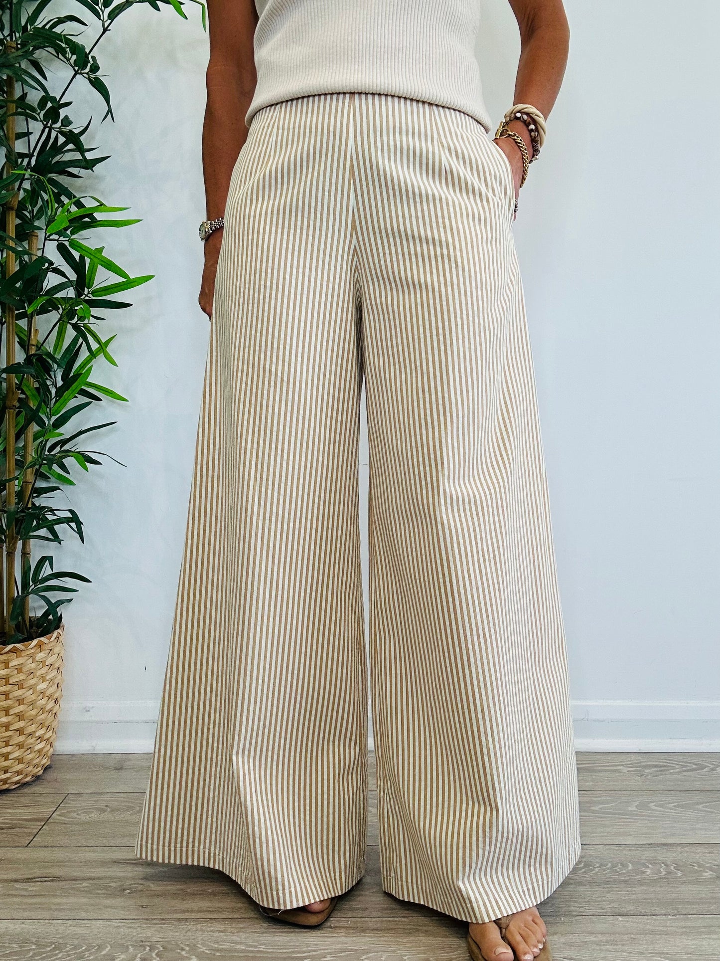 Striped Wide Leg Trousers - Size S