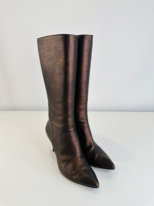 Metallic Leather Boots - Size 39.5