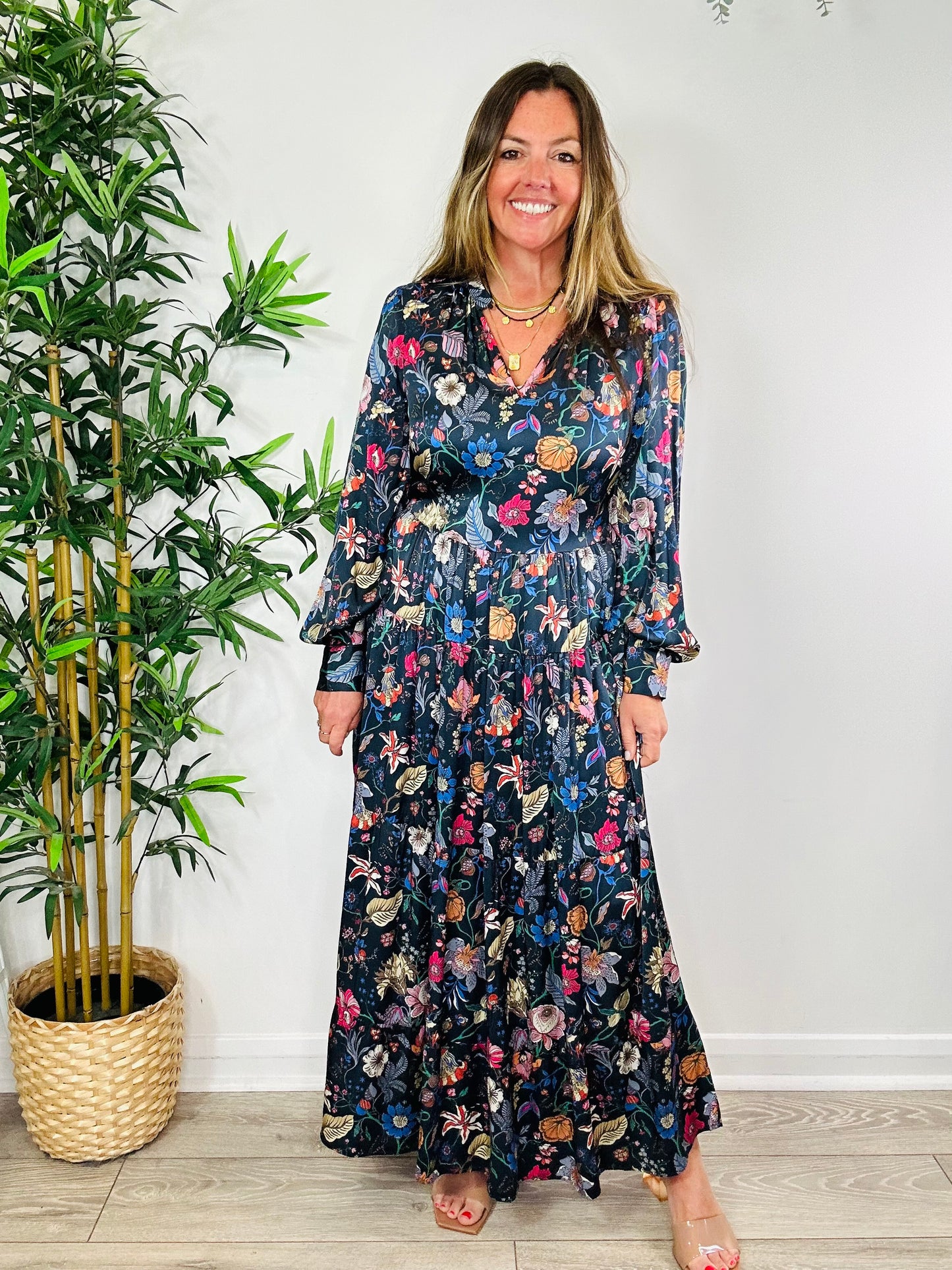 Floral Silk Dress - Size M