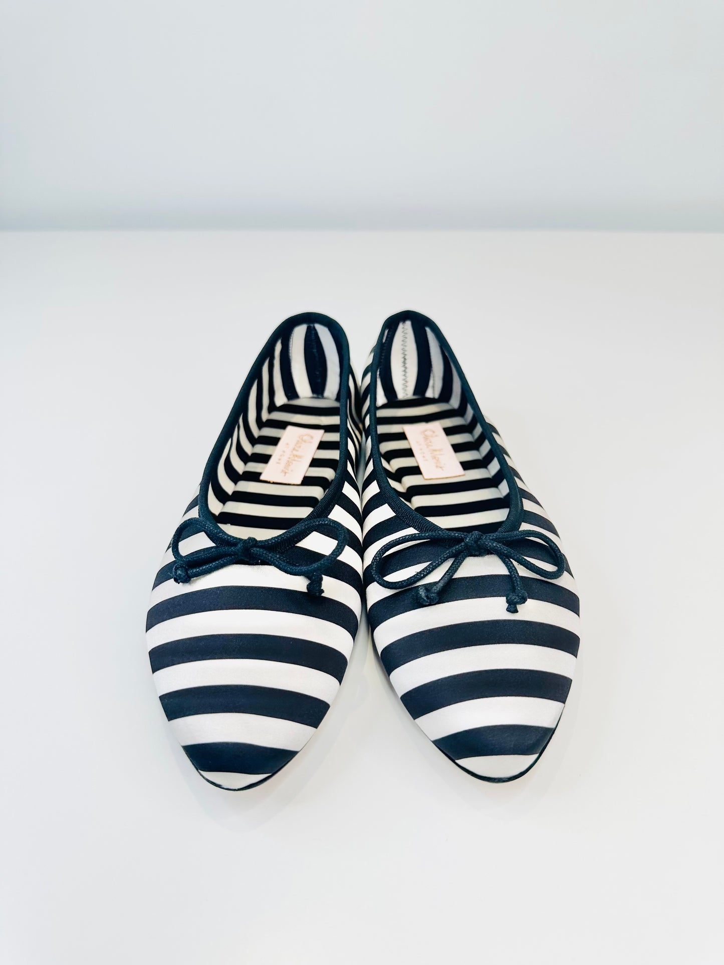 Striped Satin Ballet Flats - Size 38
