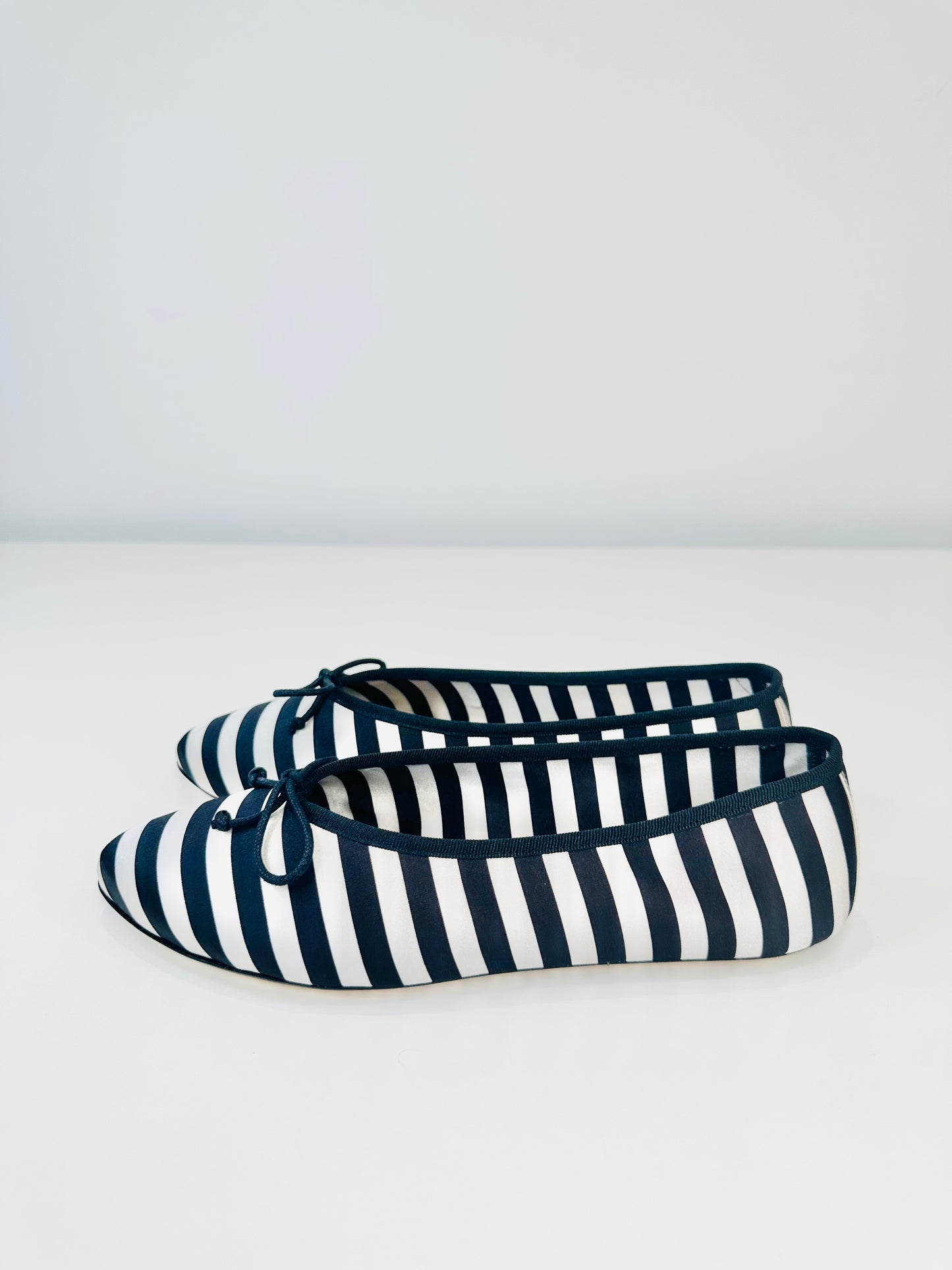Striped Satin Ballet Flats - Size 38