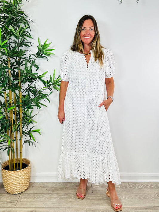 Broderie Midi Dress - Size S