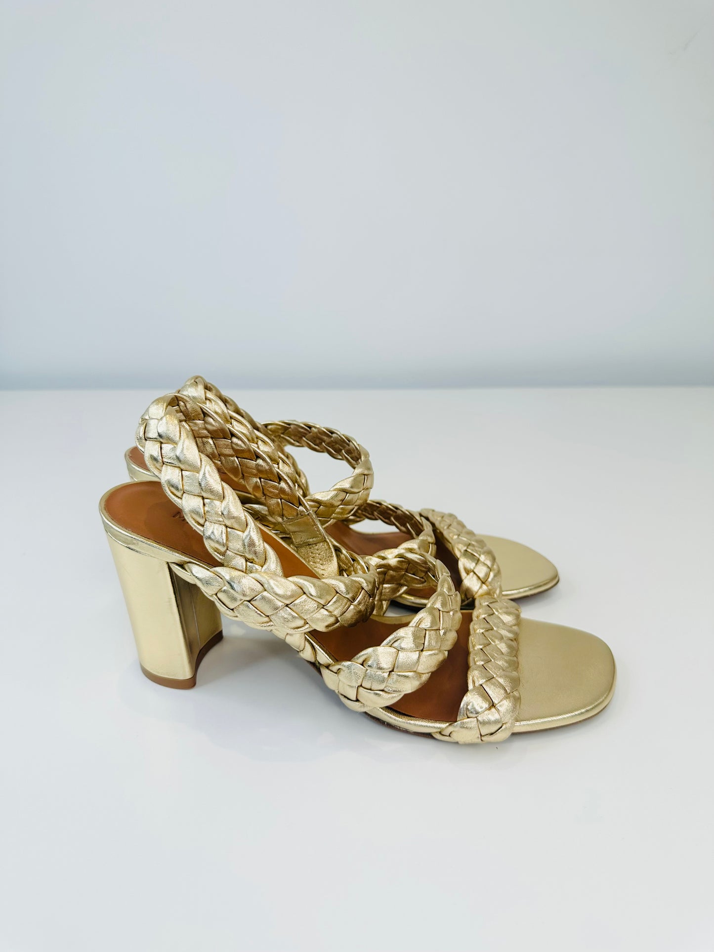 Braided Metallic Leather Sandals - Size 41