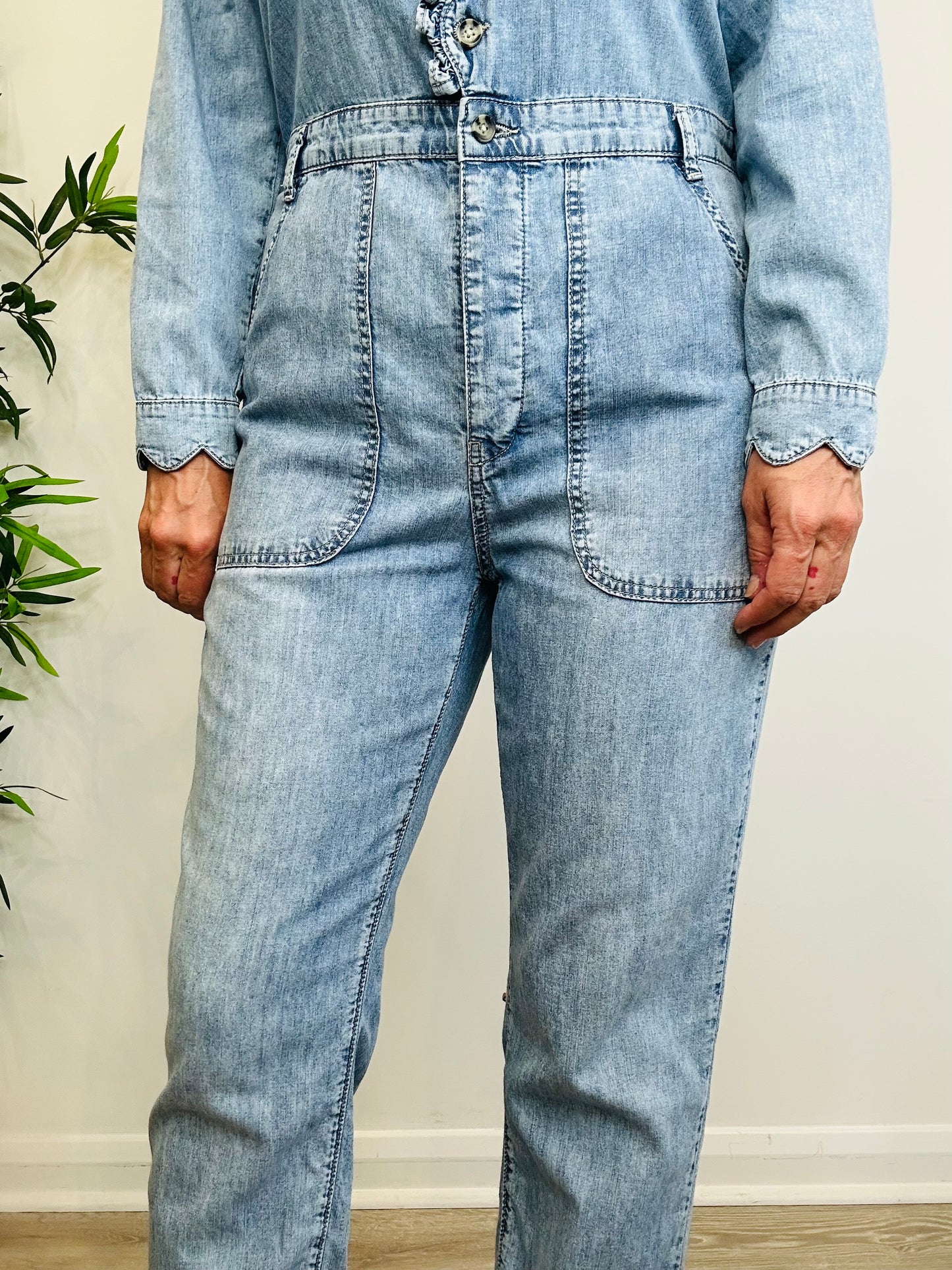 Frill Denim Jumpsuit - Size 12