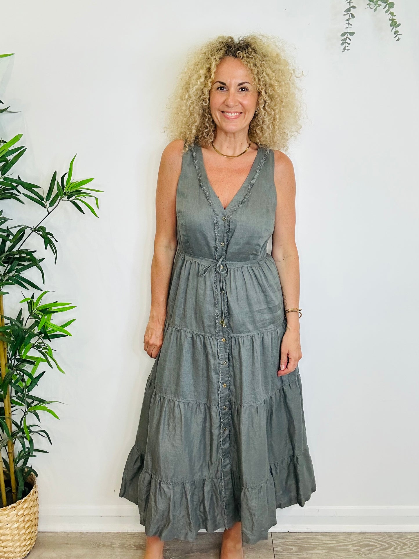 Tiered Linen Dress - Size L