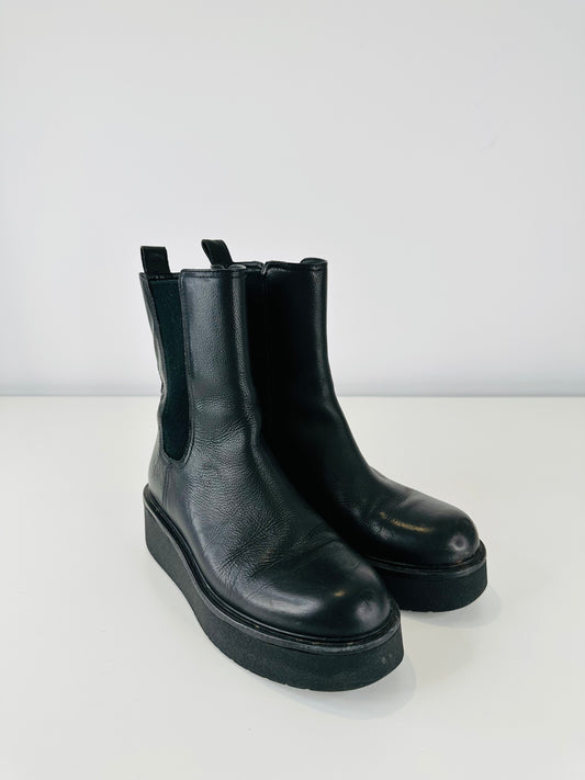 Leather Platform Boots - Size 37