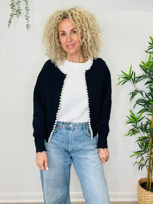 Pearl Trim Cardigan - O/S