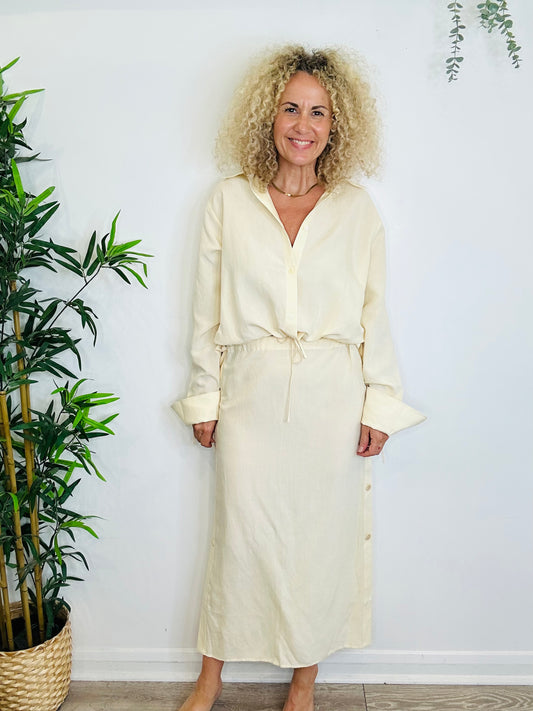 Linen Shirt & Skirt Set - Size 38/40