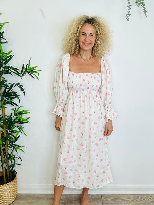 Smocked Floral Dress - Size L