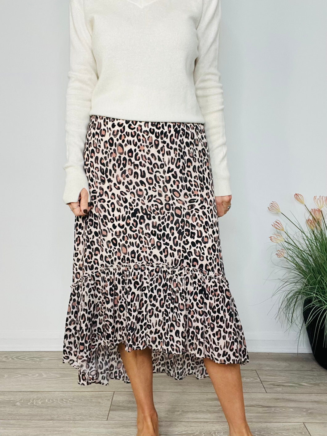 Leopard Print Midi Skirt - Size S