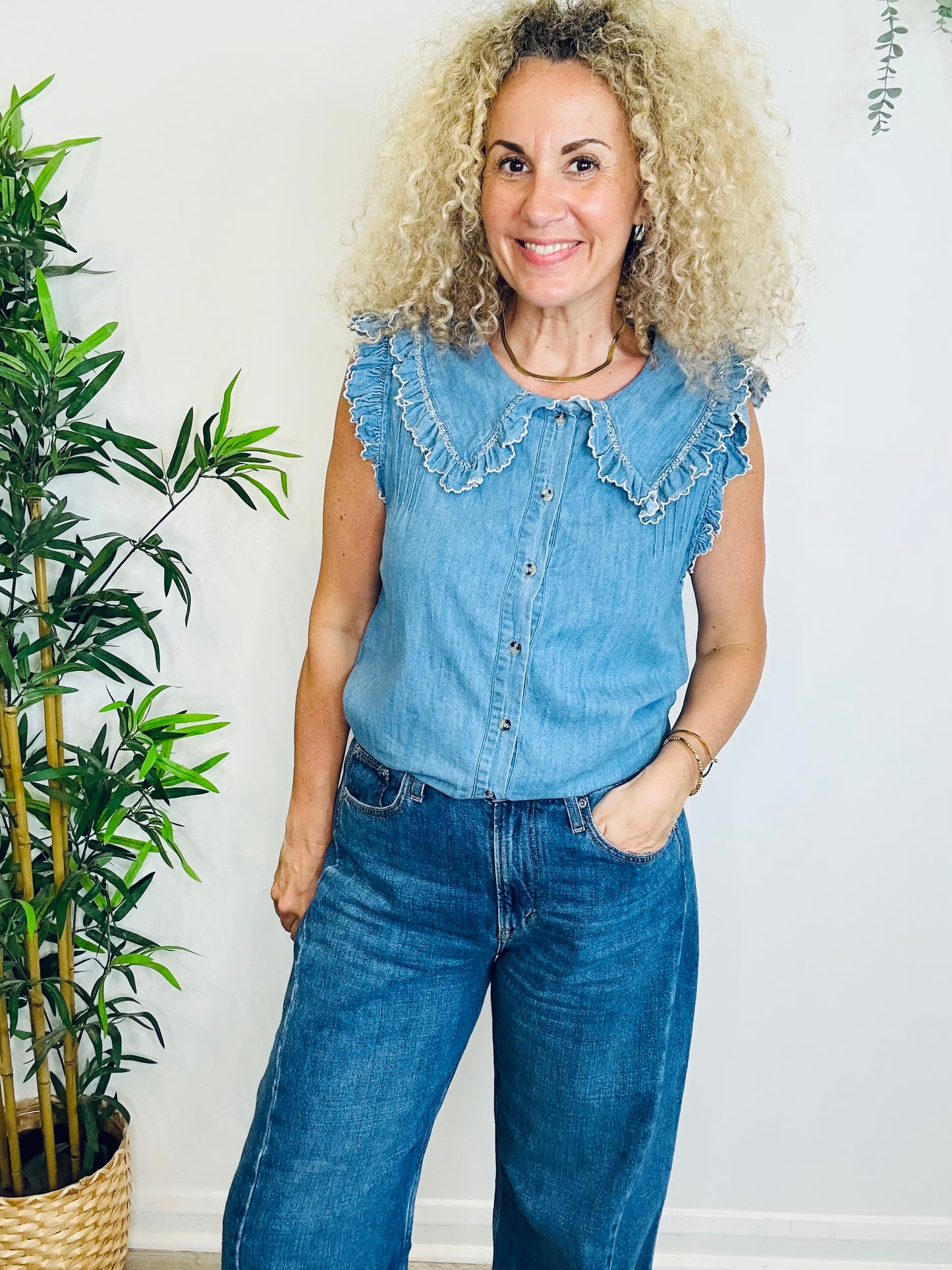 Sleeveless Denim Top - Size L