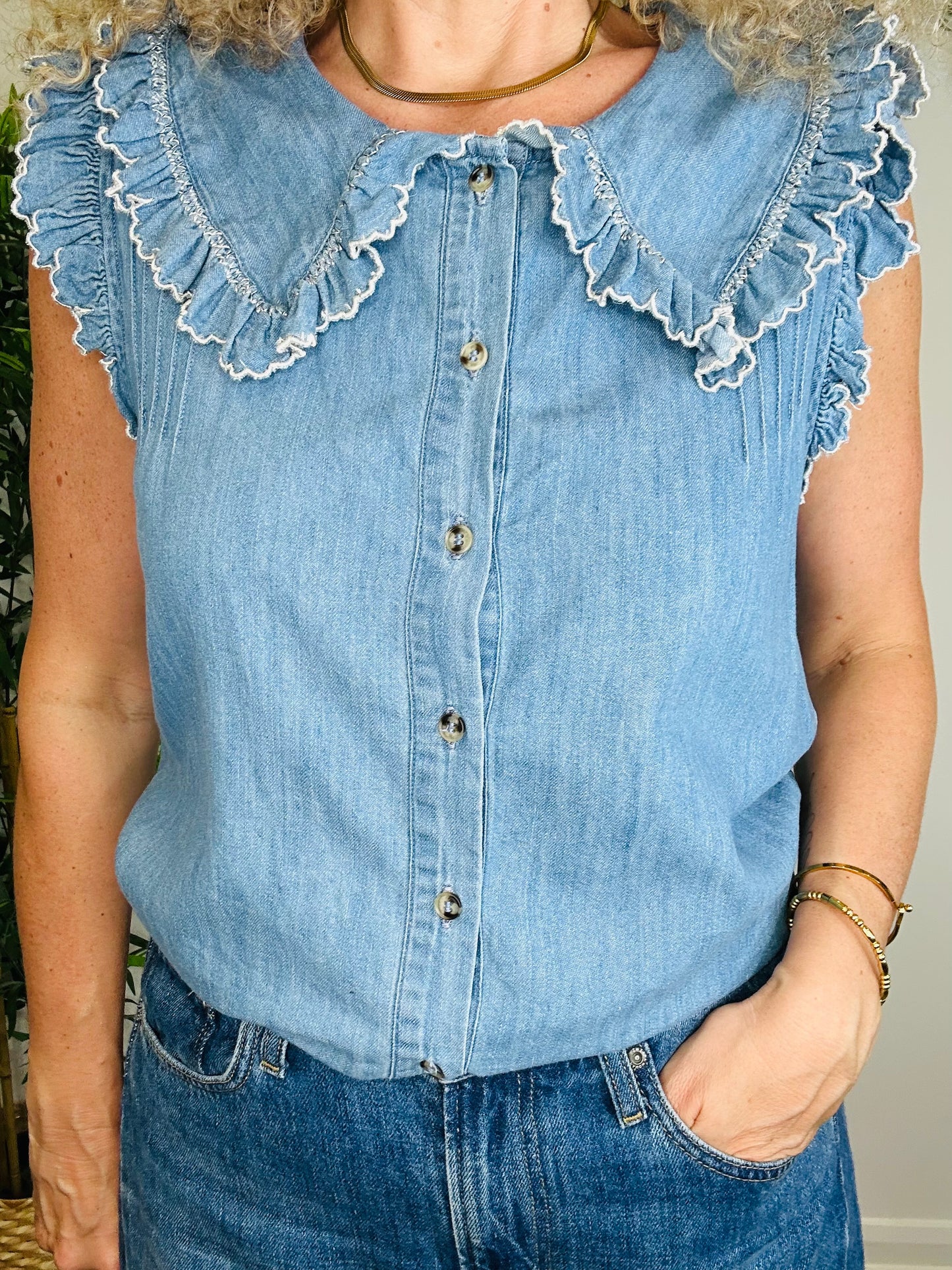 Sleeveless Denim Top - Size L