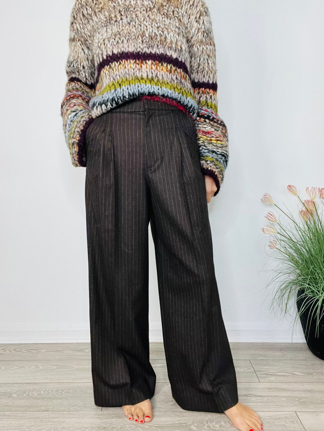 Wool Pinstripe Trousers - Multiple Sizes