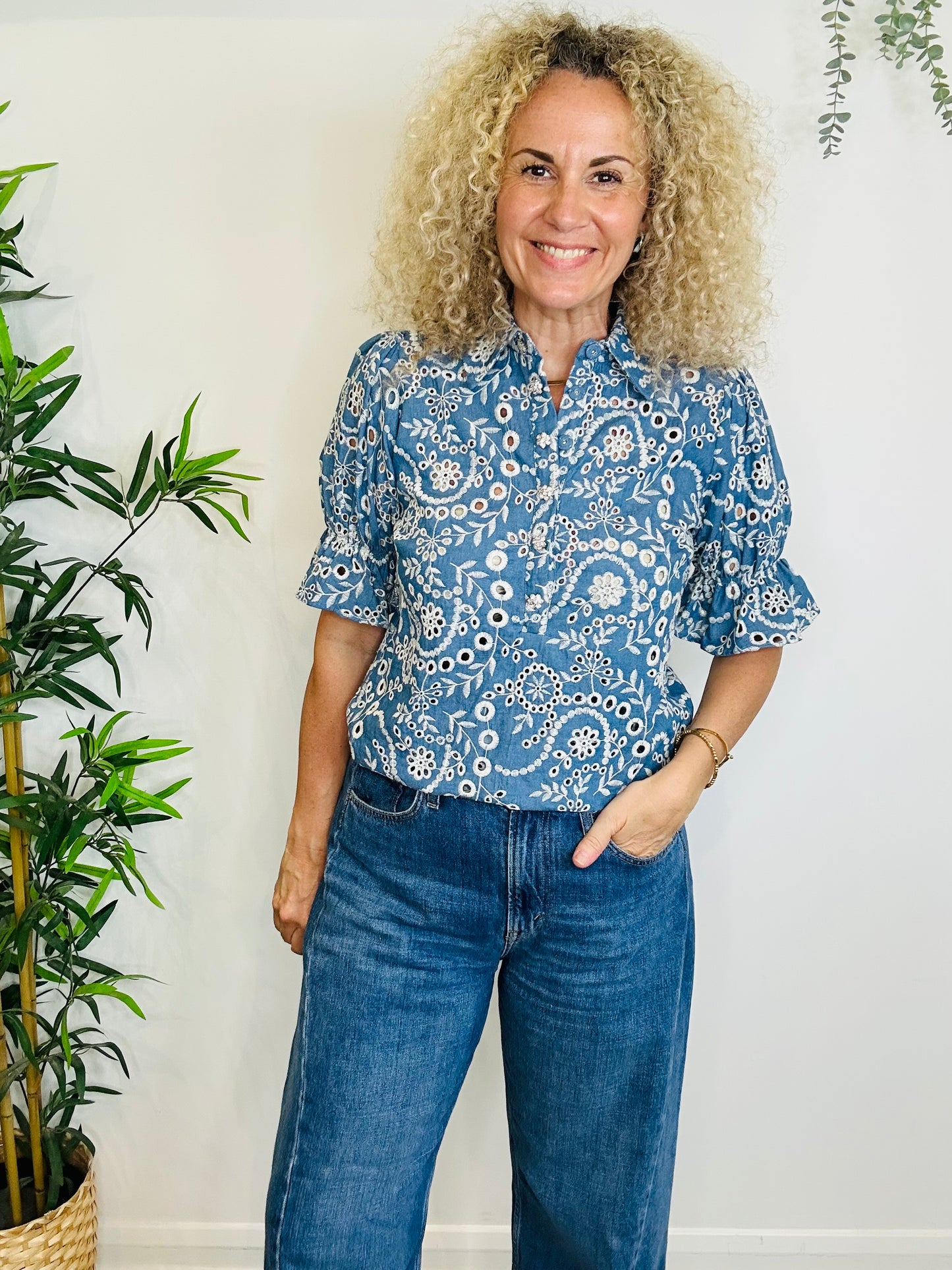 Broderie Denim Blouse - Size XS