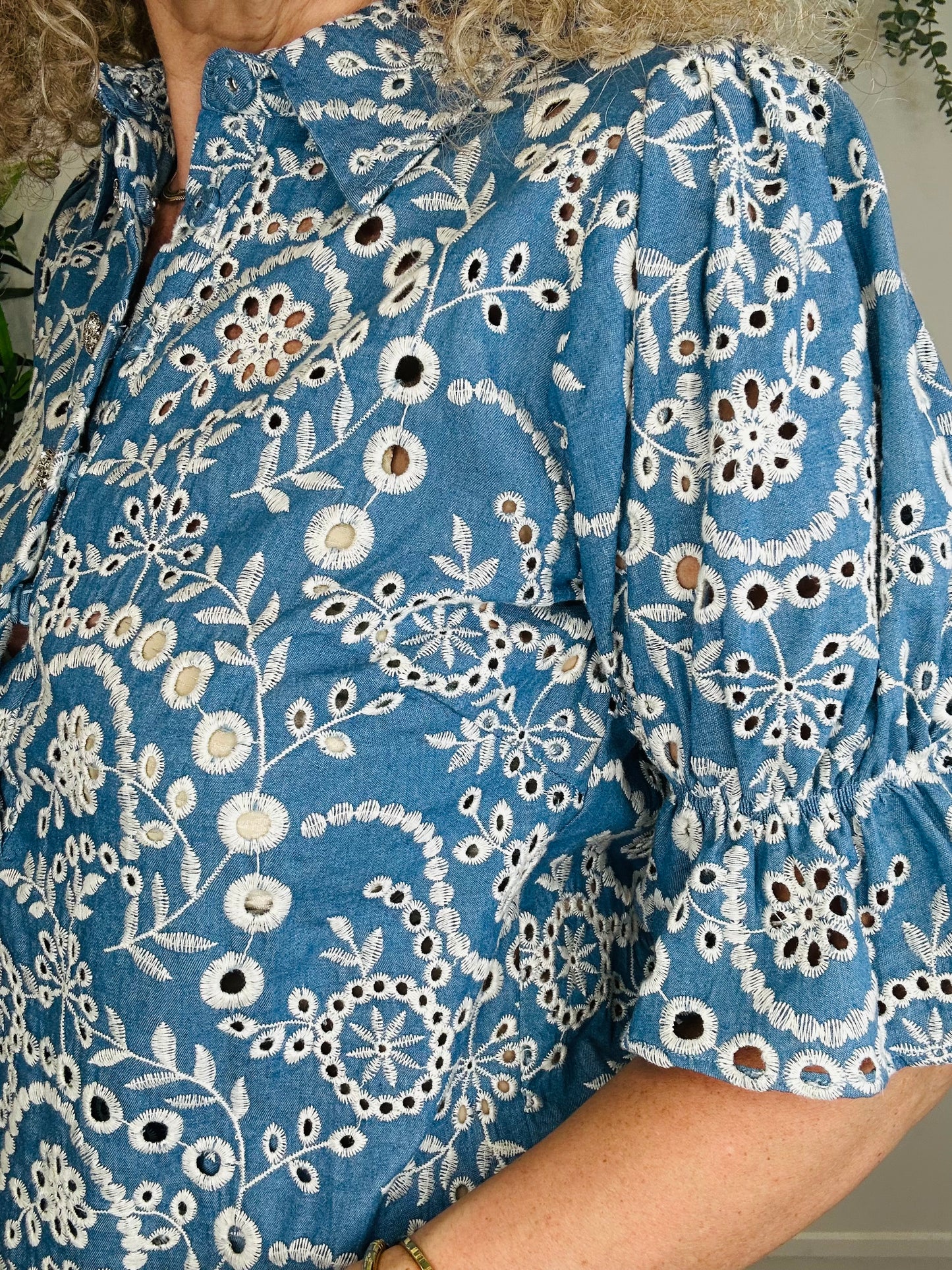Broderie Denim Blouse - Size XS