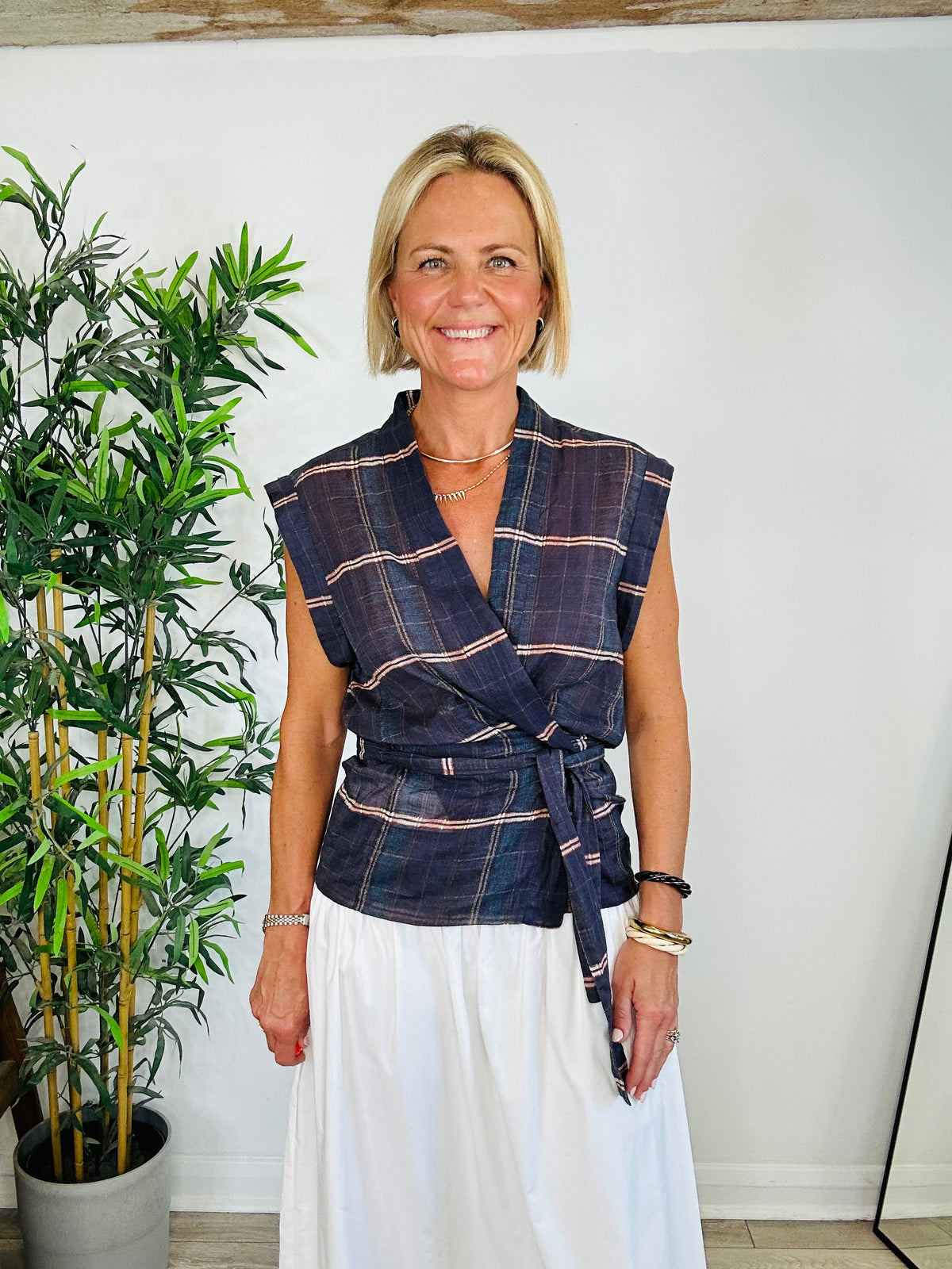 Check Wrap Top - Size 42