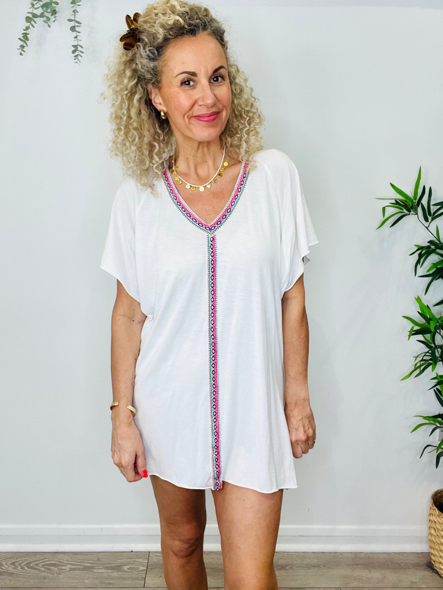 Embroidered T-Shirt Dress - Size S