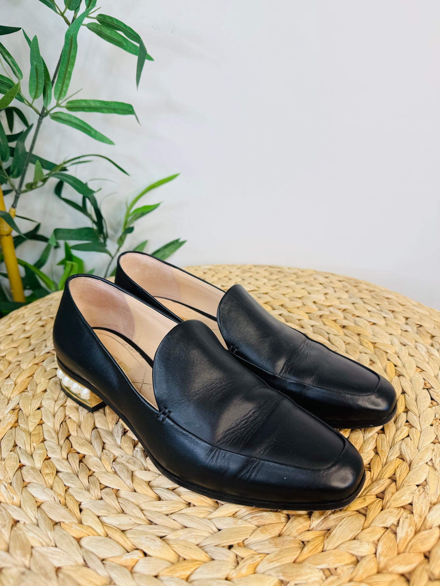 Pearl Detail Leather Loafers - Size 38