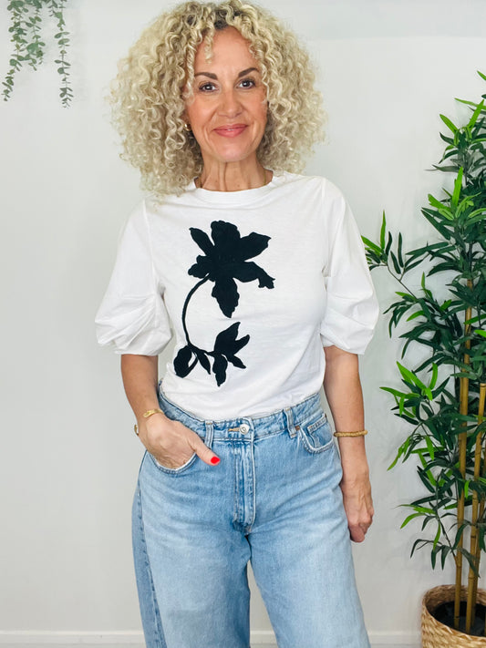 Embroidered Flower Tee - Size XS