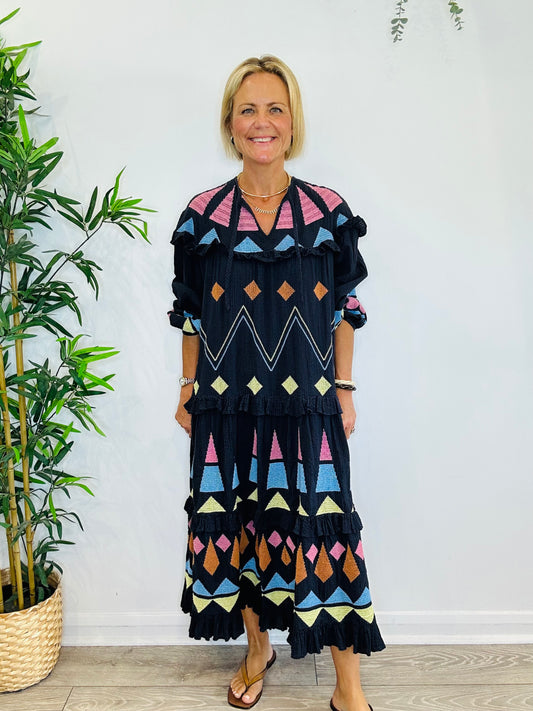 Embroidered Tiered Dress - Size 38