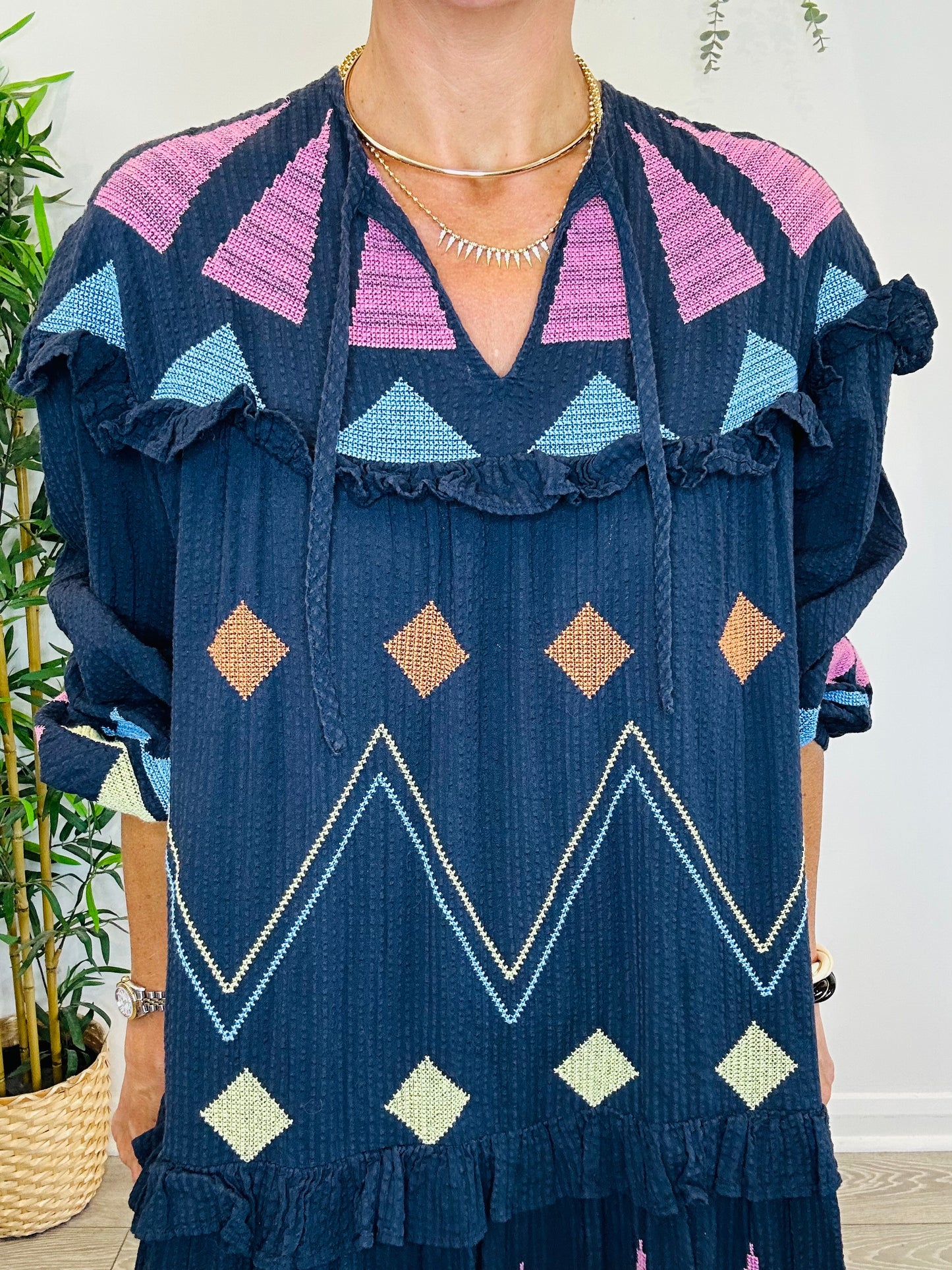Embroidered Tiered Dress - Size 38