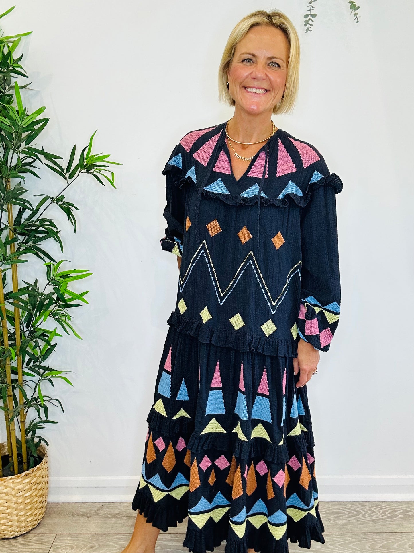 Embroidered Tiered Dress - Size 38