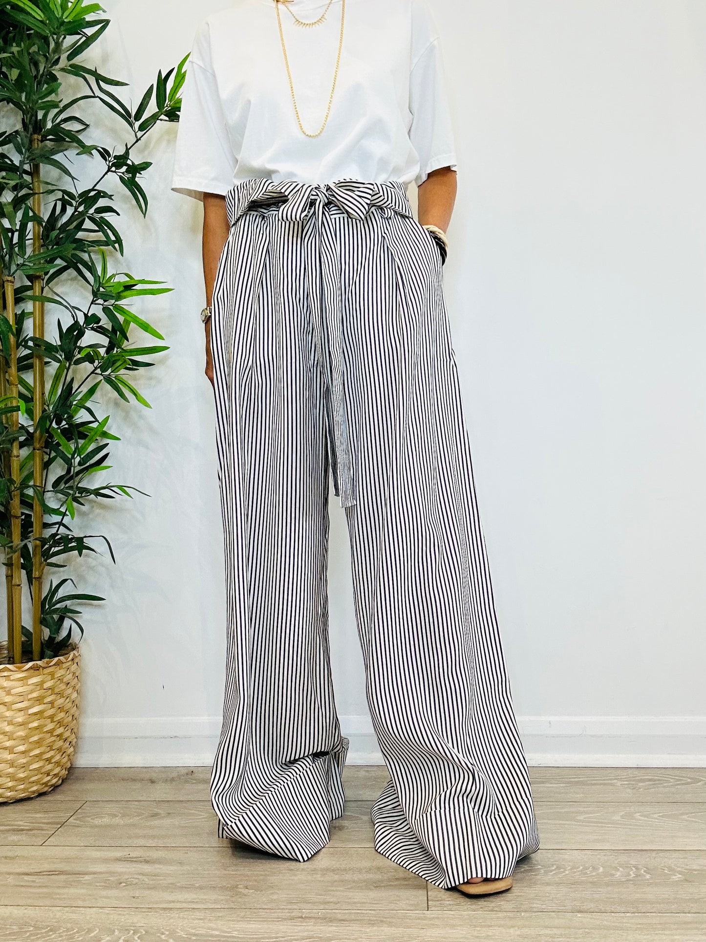 Striped Wide Leg Trousers - Size 42