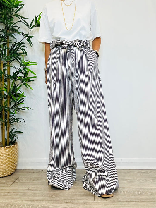 Striped Wide Leg Trousers - Size 42