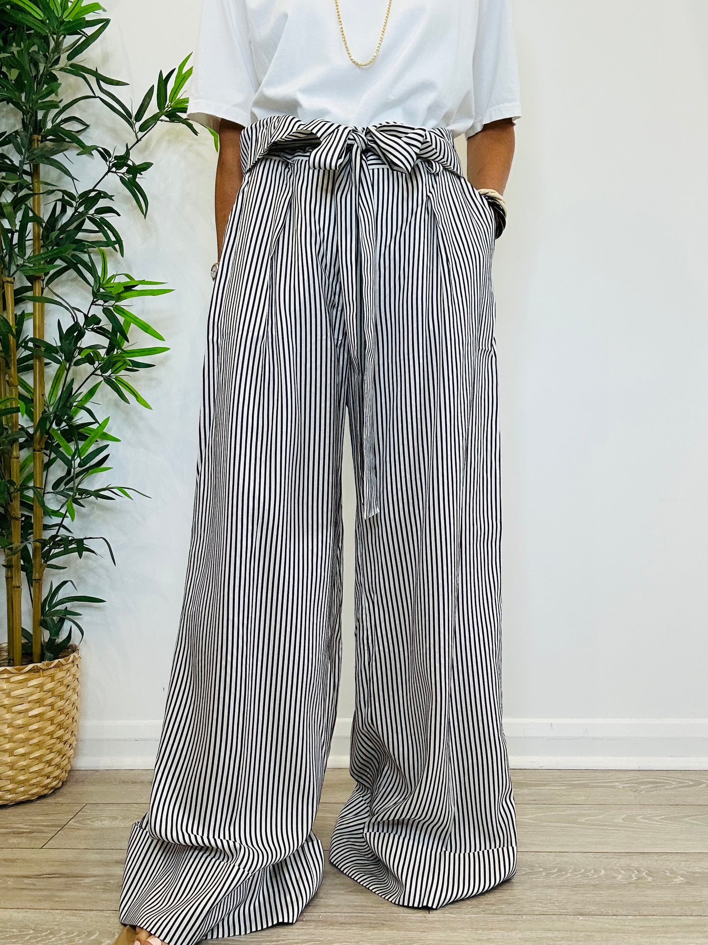 Striped Wide Leg Trousers - Size 42